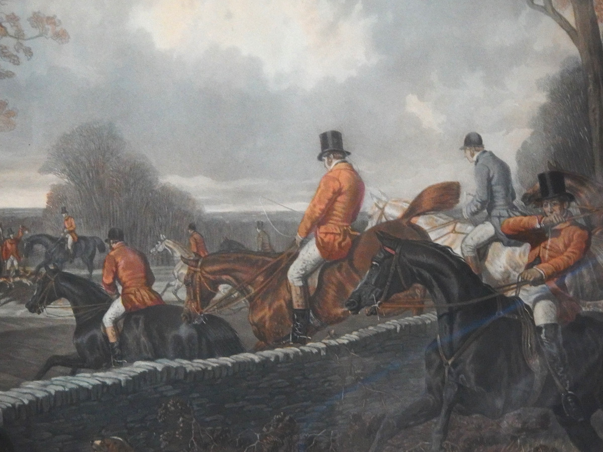 Grande Gravure Sous Verre  / Chasse Aux Renard -photo-2