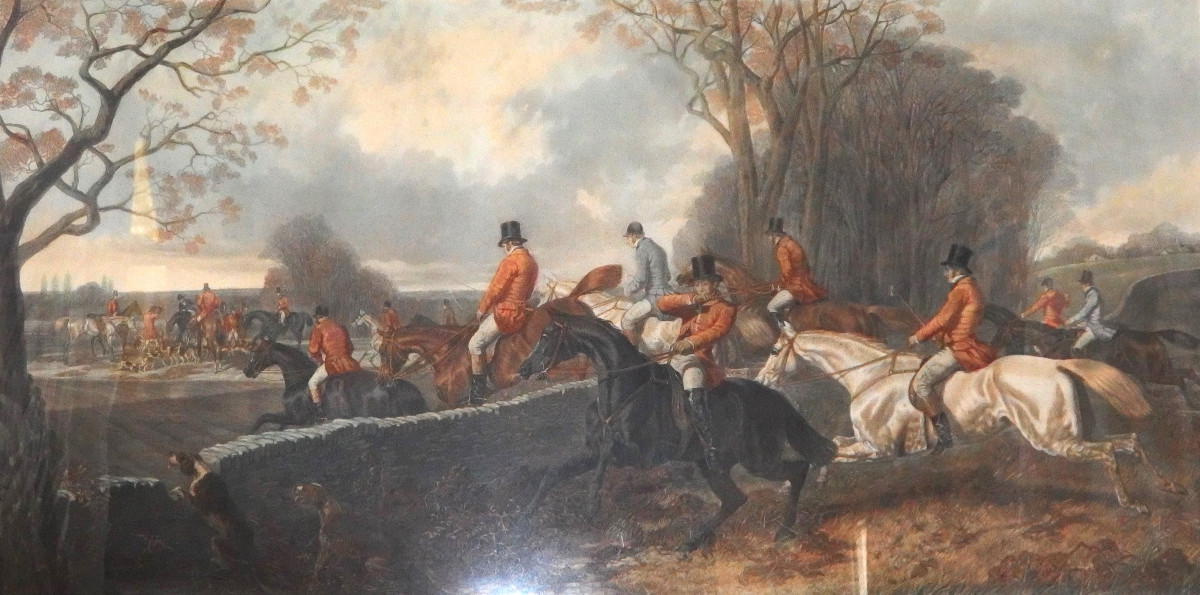 Grande Gravure Sous Verre  / Chasse Aux Renard 