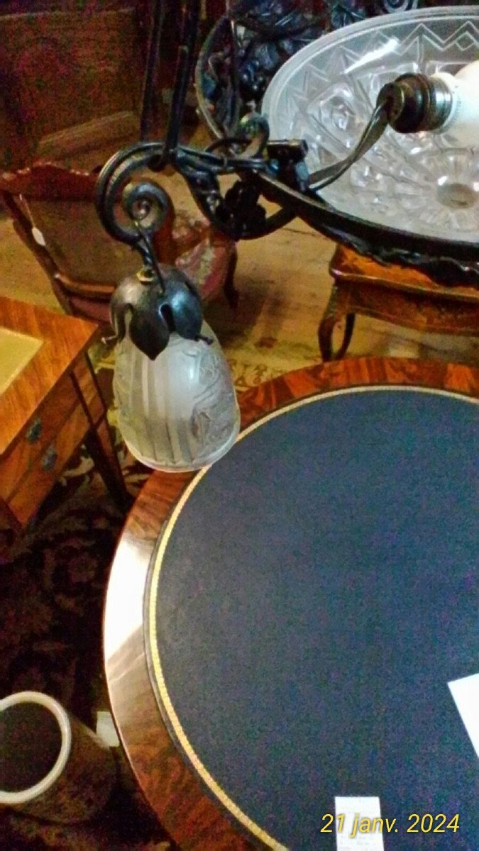 Art Deco Type Pendant Lamp, Tulips And Molded White Glass Basin-photo-5