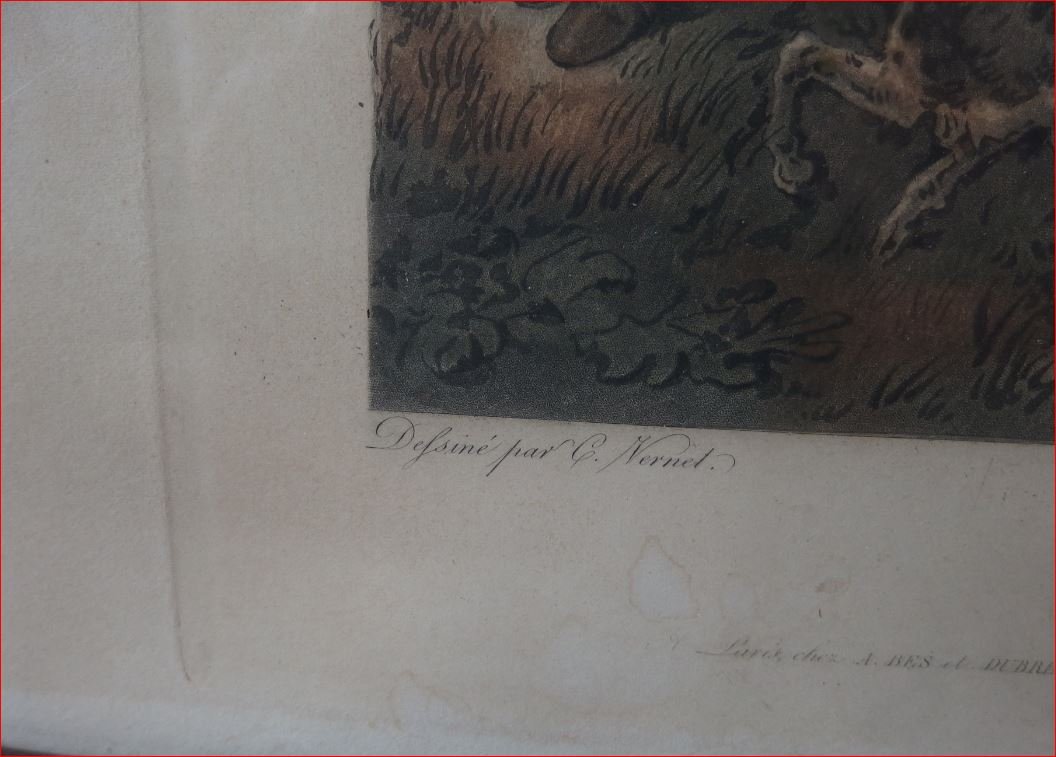 Hunter Shooting . Polychrome Lithograph .-photo-3