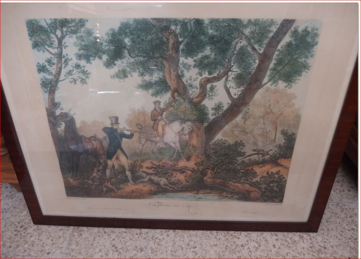 Hunter Shooting . Polychrome Lithograph .