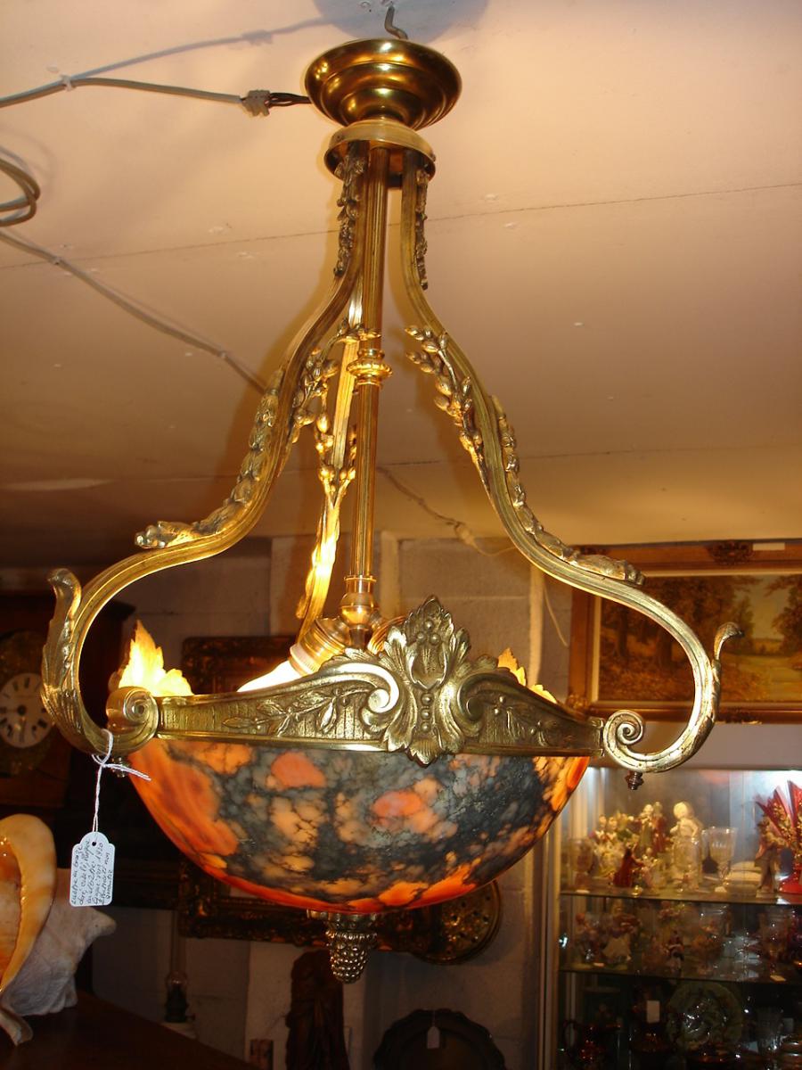 Lustre Albâtre Et Bronze-photo-2