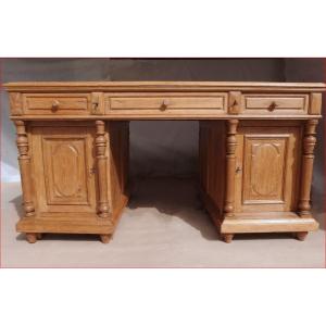 Large Double Sided Desk In Blond Oak.