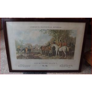 Gravure représentant une scène de chasse à cour.