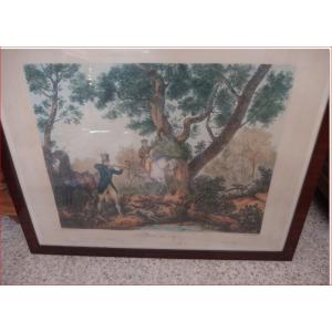 Chasseur au tir . Lithogravure polychrome .