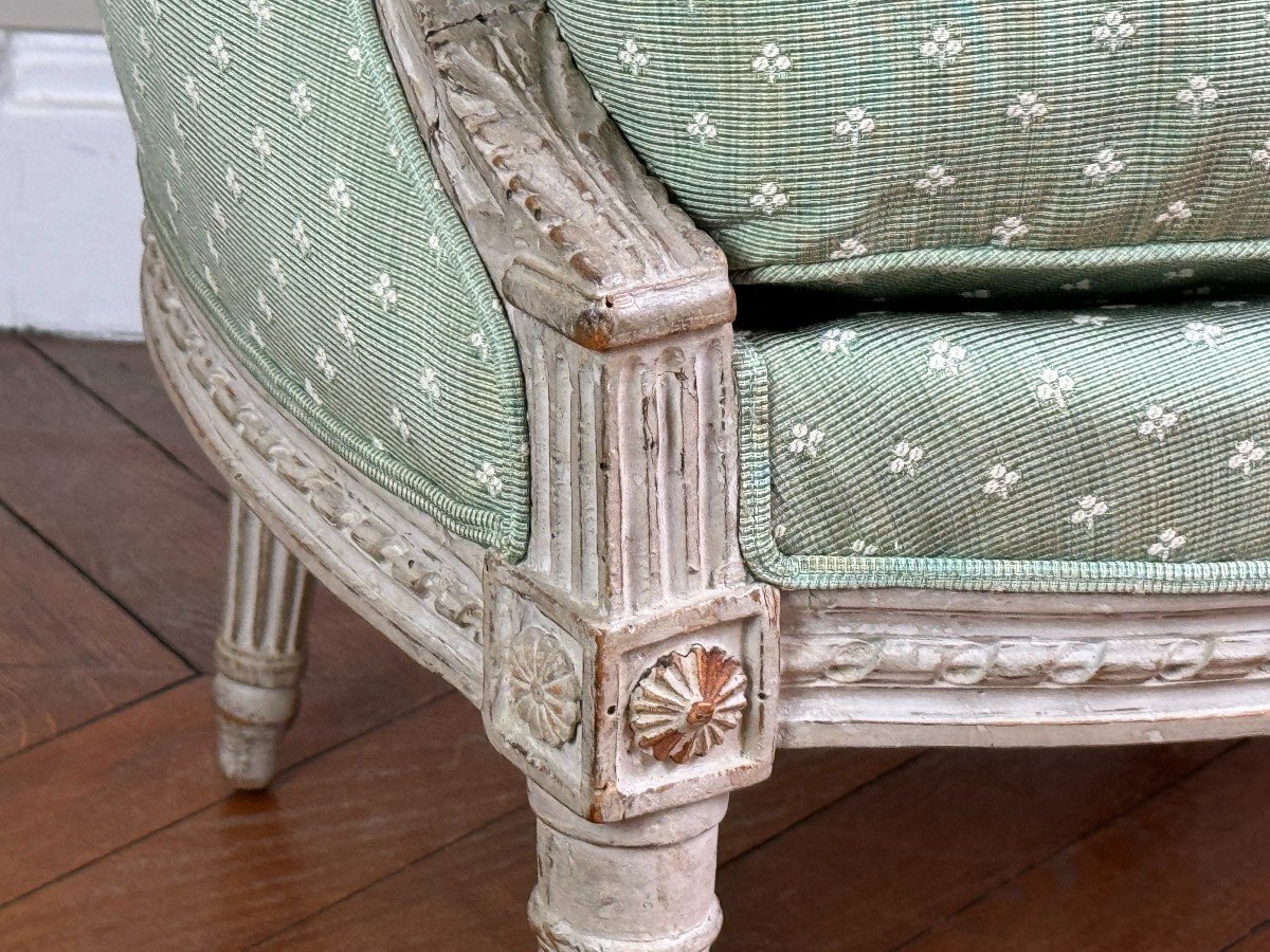 Bergère En Bois Laqué d'époque Louis XVI, XVIIIe-photo-3