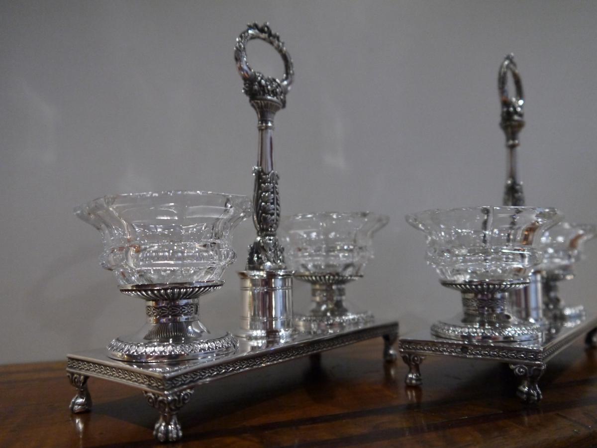 Paire De Salerons Doubles En Argent, époque Restauration, 1819-1838-photo-4