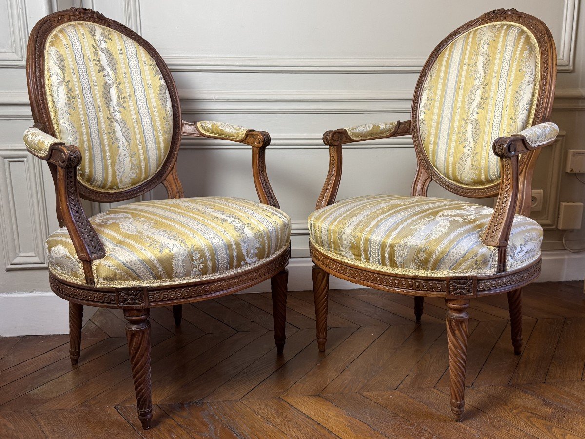 Pair Of Louis XVI Medallion Armchairs, 18th Century