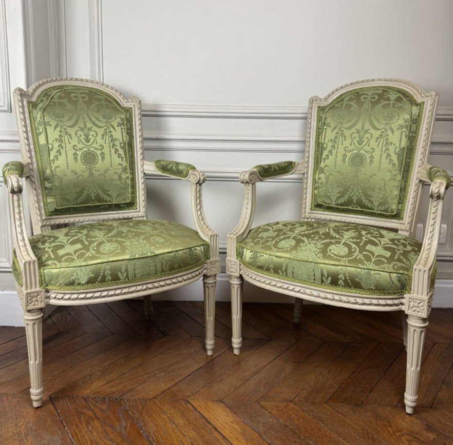 Pair Of Louis XVI Armchairs Stamped Lelarge, 18th Century
