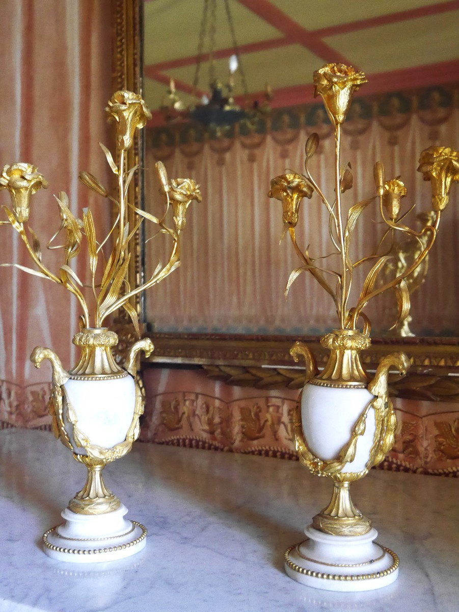 Pair Of Louis XVI - Directory Period Candelabras, Late 18th Century-photo-4