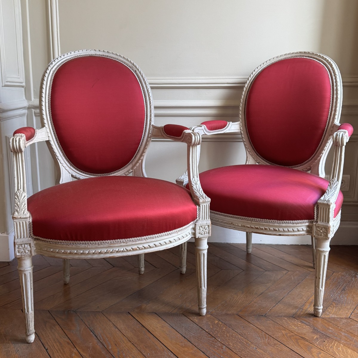 Pair Of Louis XVI Period Medallion Armchairs, 18th Century, Stamped Georges Jacob-photo-2