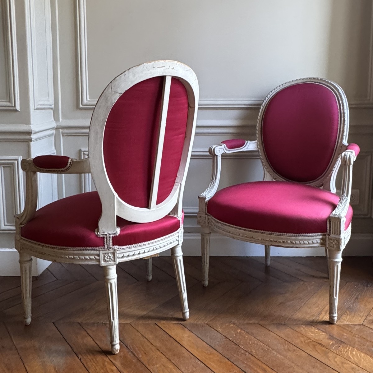 Pair Of Louis XVI Period Medallion Armchairs, 18th Century, Stamped Georges Jacob-photo-4