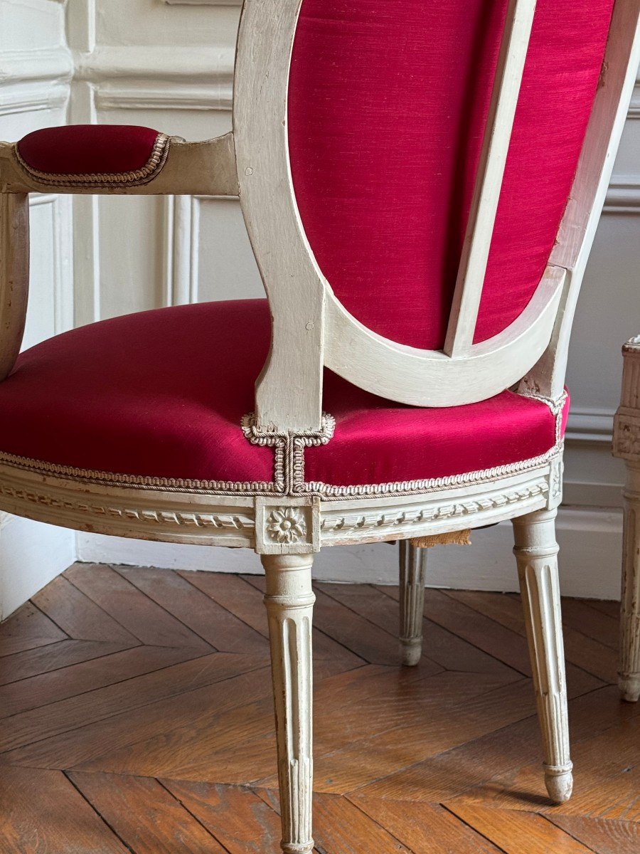 Pair Of Louis XVI Period Medallion Armchairs, 18th Century, Stamped Georges Jacob-photo-1