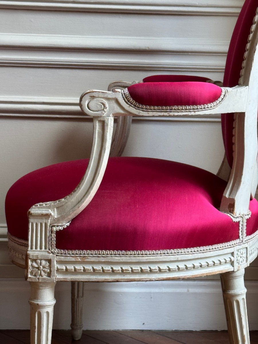 Pair Of Louis XVI Period Medallion Armchairs, 18th Century, Stamped Georges Jacob-photo-2