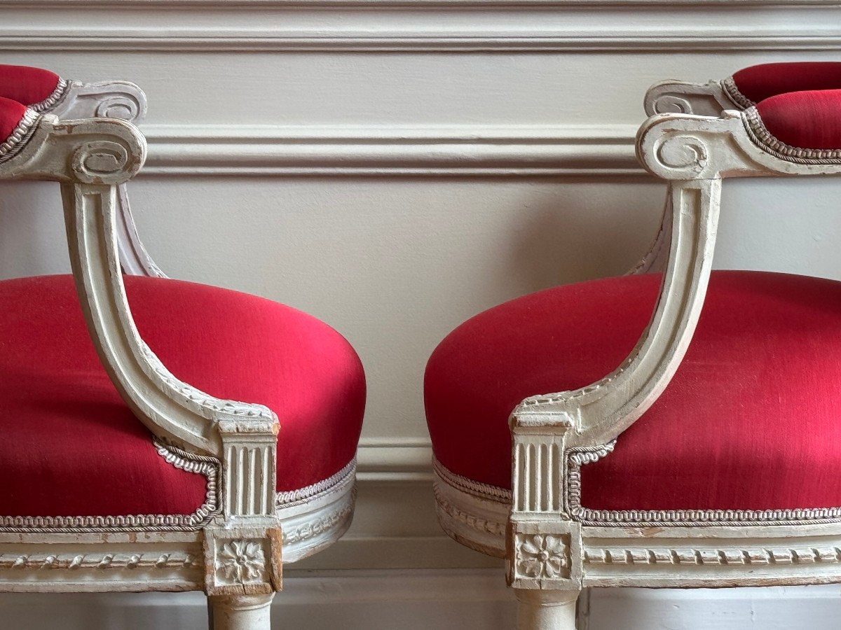 Pair Of Louis XVI Period Medallion Armchairs, 18th Century, Stamped Georges Jacob-photo-3