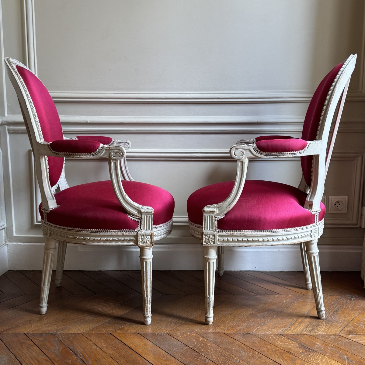 Pair Of Louis XVI Period Medallion Armchairs, 18th Century, Stamped Georges Jacob-photo-4