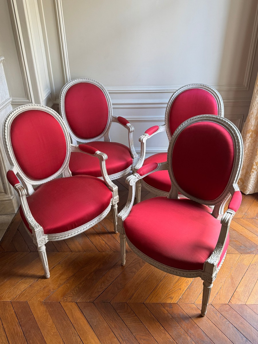 Pair Of Louis XVI Period Medallion Armchairs, 18th Century, Stamped Georges Jacob-photo-5