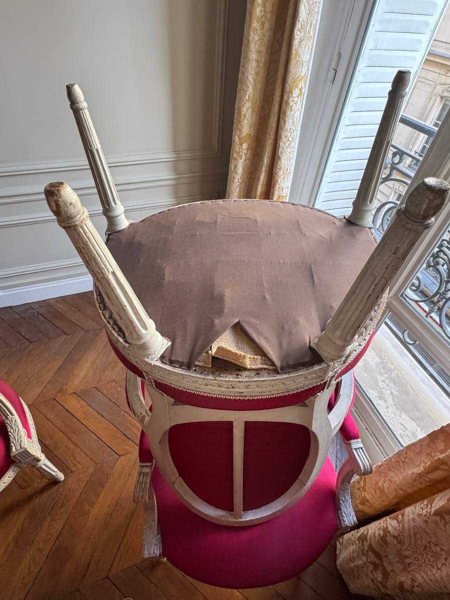 Pair Of Louis XVI Period Medallion Armchairs, 18th Century, Stamped Georges Jacob-photo-6
