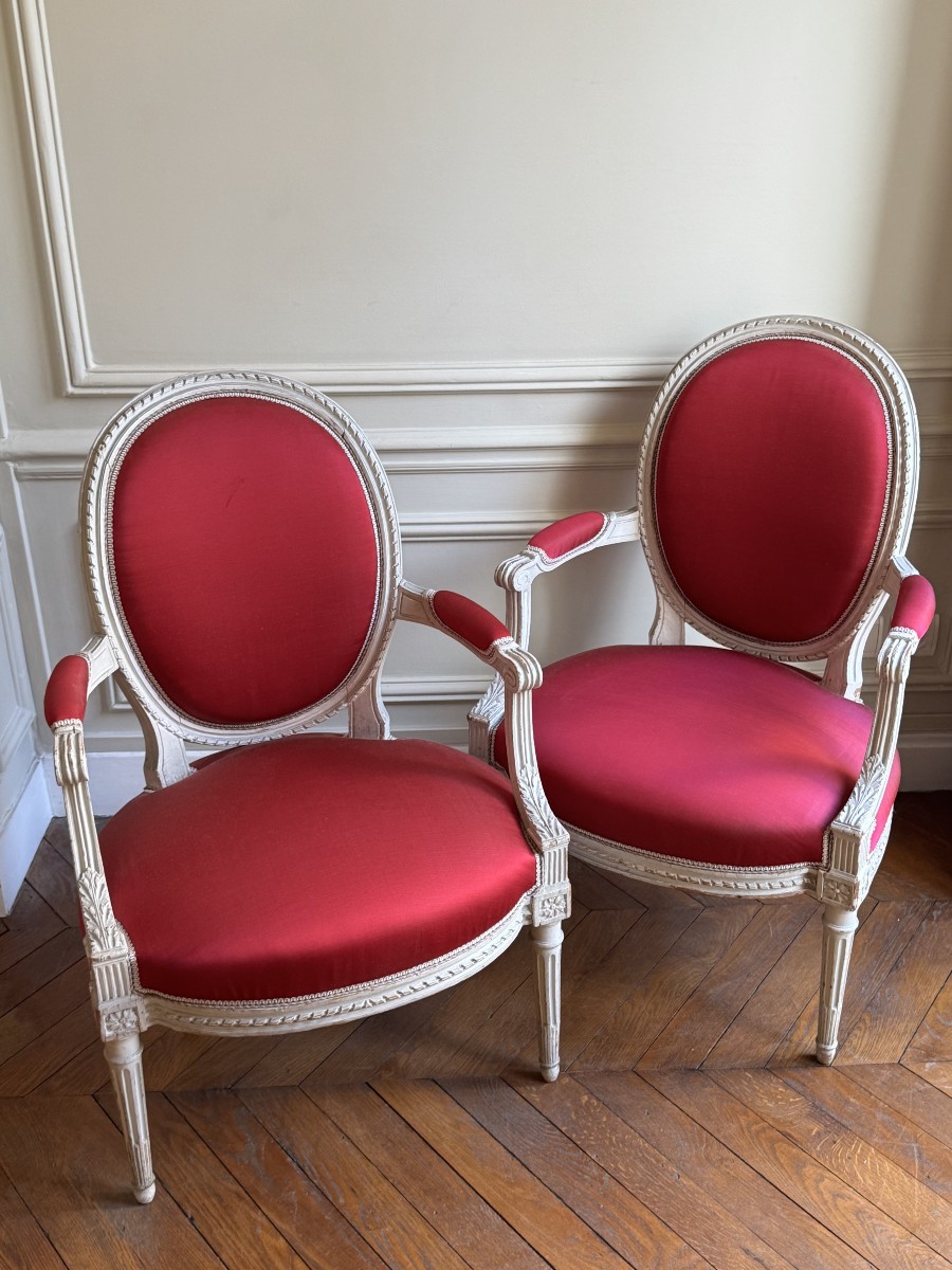 Pair Of Louis XVI Period Medallion Armchairs, 18th Century, Stamped Georges Jacob