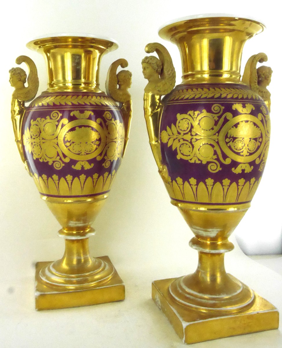 Paire de vases en porcelaine de Paris, XIXe-photo-2