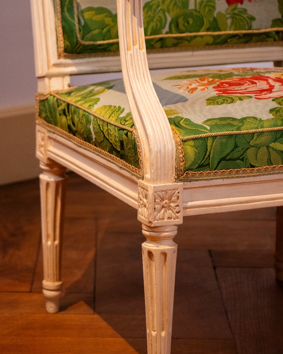Paire de fauteuils à la reine en hêtre laqué estampillés JB Boulard d'époque Louis XVI, XVIIIe-photo-3