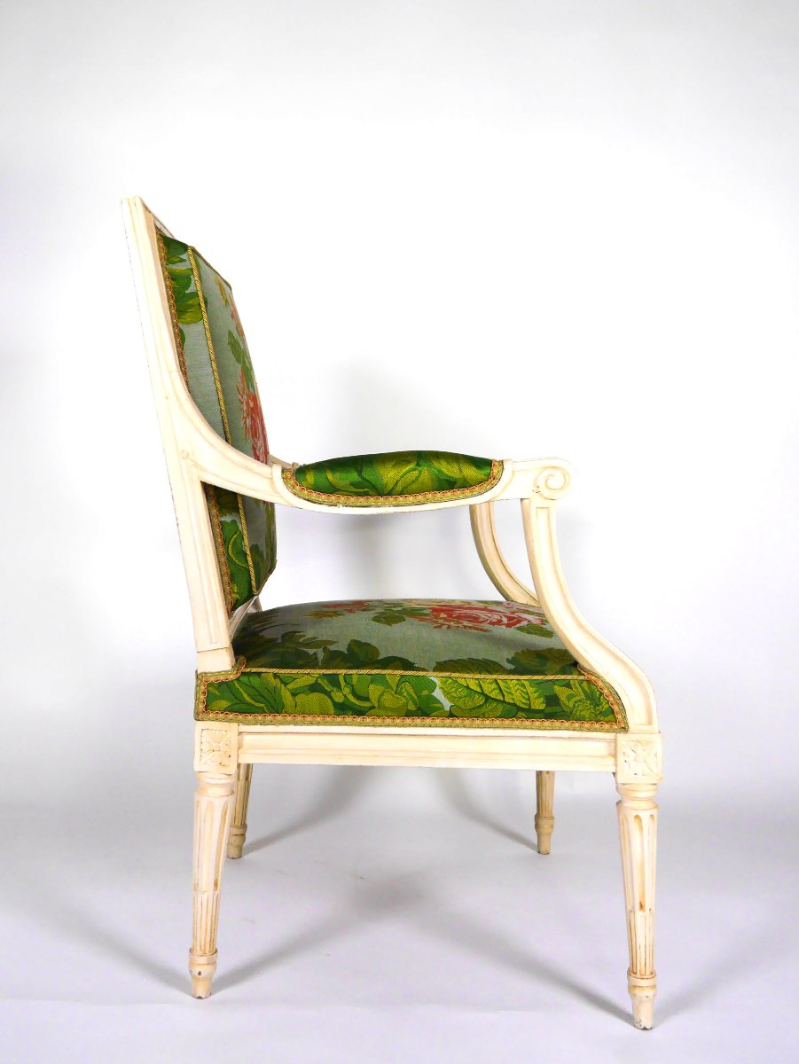 Paire de fauteuils à la reine en hêtre laqué estampillés JB Boulard d'époque Louis XVI, XVIIIe-photo-1