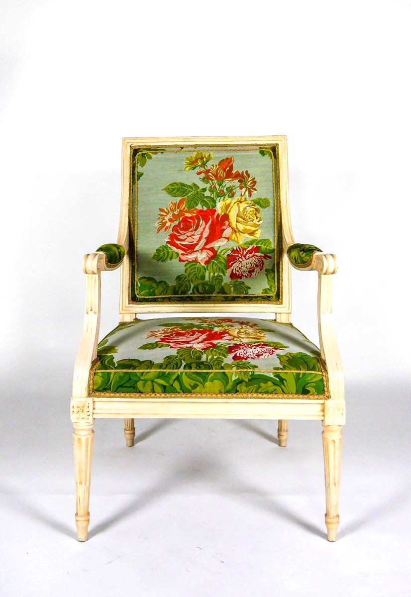 Paire de fauteuils à la reine en hêtre laqué estampillés JB Boulard d'époque Louis XVI, XVIIIe-photo-2