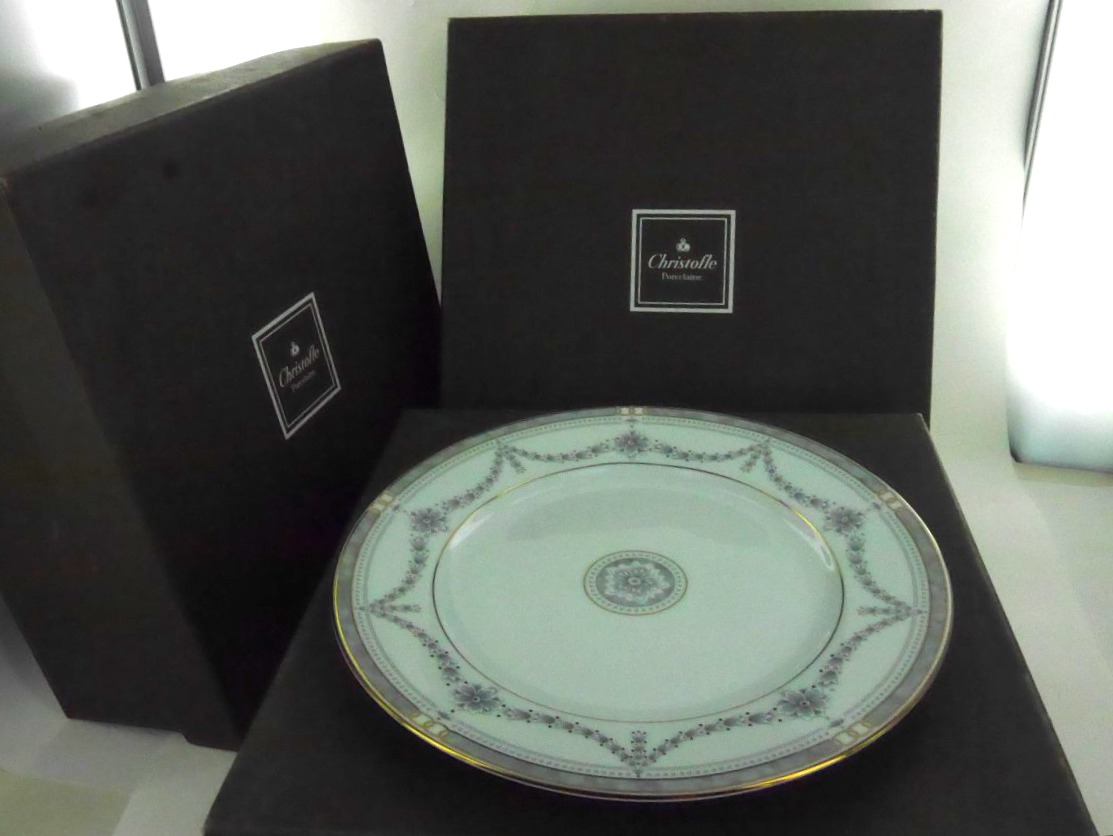 Set Of 18 Christofle Alliance "gris Marquise" Plates, 20th Century-photo-3