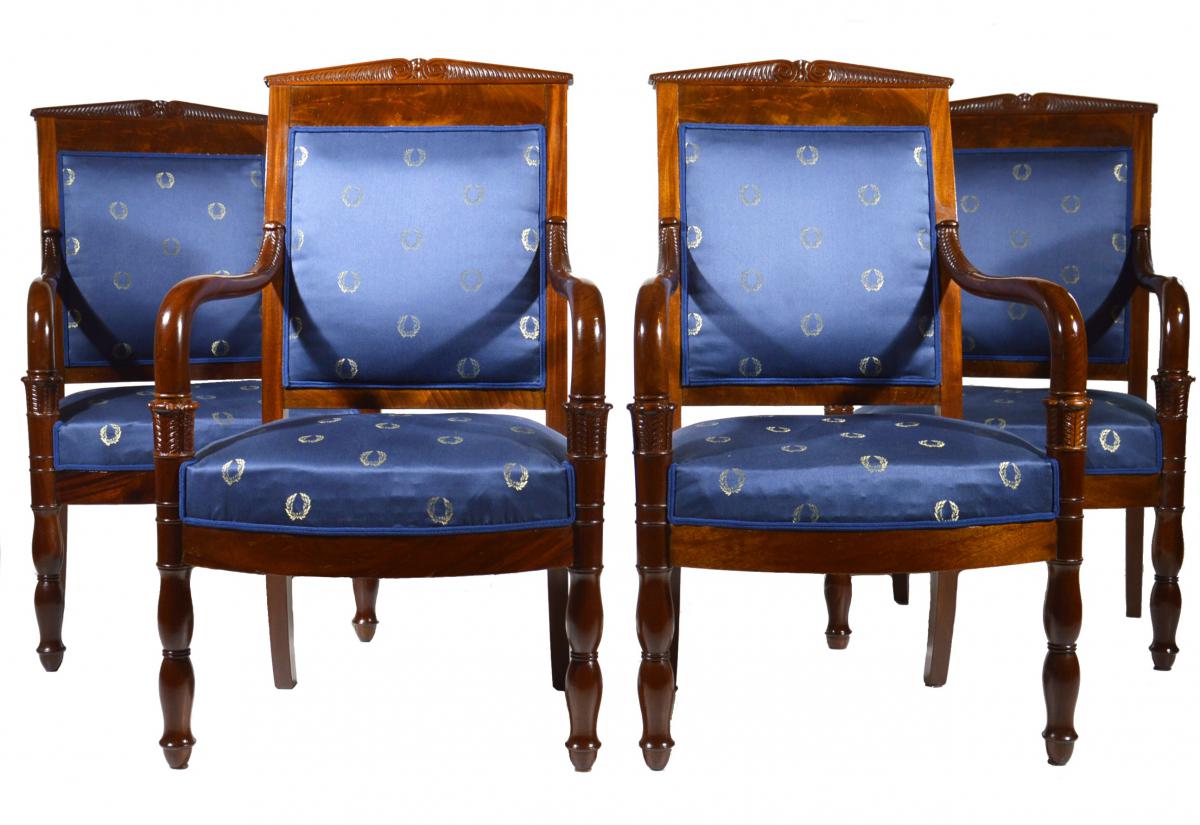 Set Of 4 Empire Period Chairs, Mahogany, 19th Century