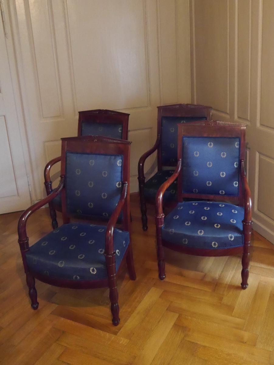 Suite De 4 Fauteuils d'époque Empire, Acajou, XIXème-photo-1