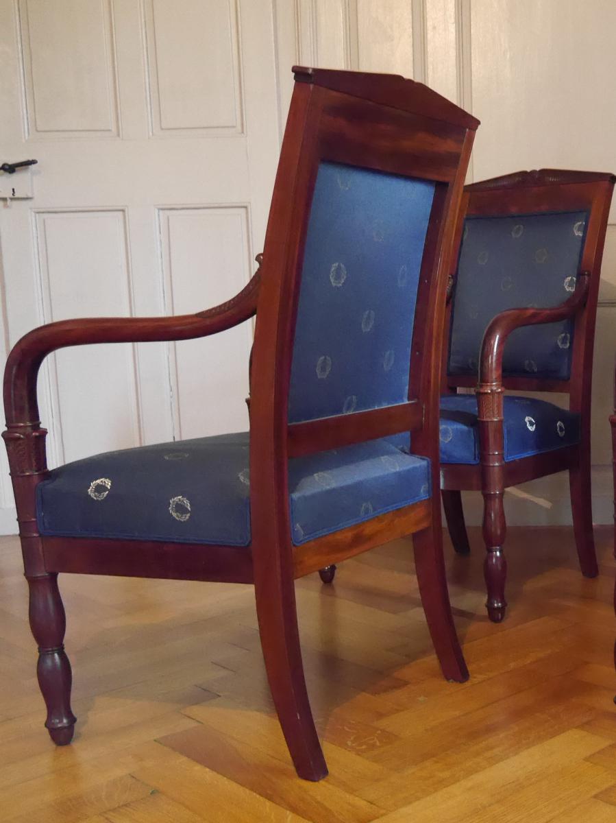 Set Of 4 Empire Period Chairs, Mahogany, 19th Century-photo-3