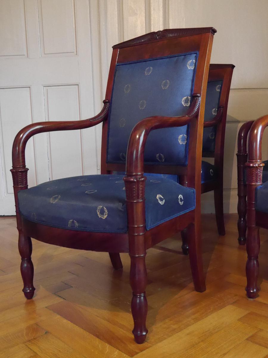 Set Of 4 Empire Period Chairs, Mahogany, 19th Century-photo-4