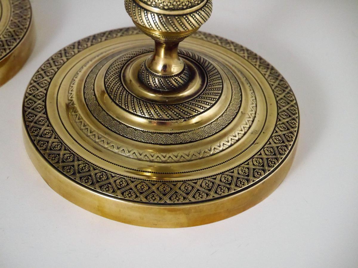 Paire De Grands Bougeoirs d'époque Empire, Début XIXe-photo-4