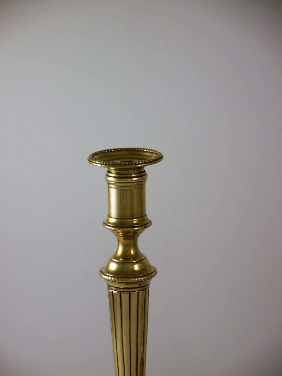 Pair Of Candlesticks In Gilded Brass, Louis XVI, 18th Century-photo-3