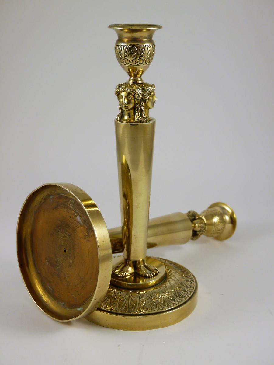 Paire De Bougeoirs Par Claude Galle, Modèle du Château de Fontainebleau, époque Empire