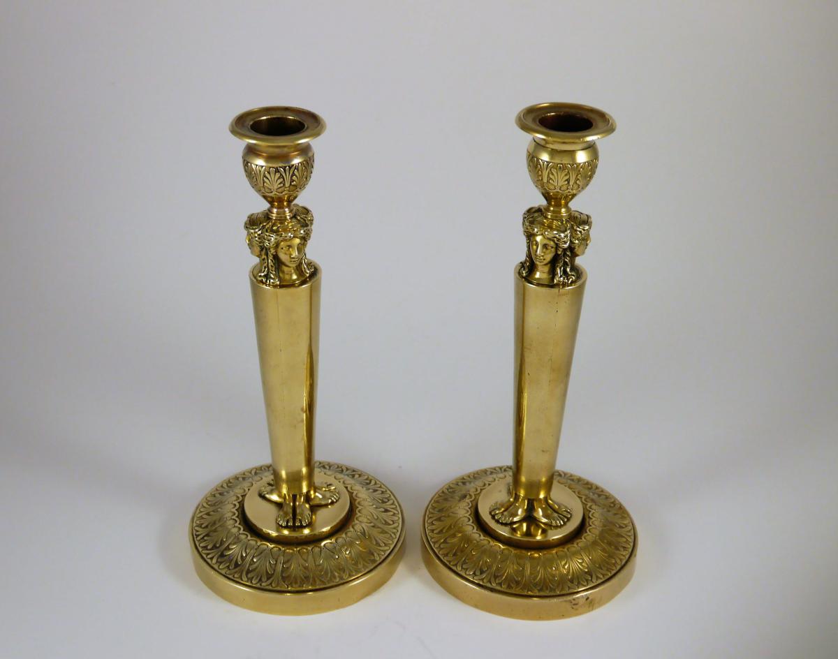 Paire De Bougeoirs Par Claude Galle, Modèle du Château de Fontainebleau, époque Empire-photo-2