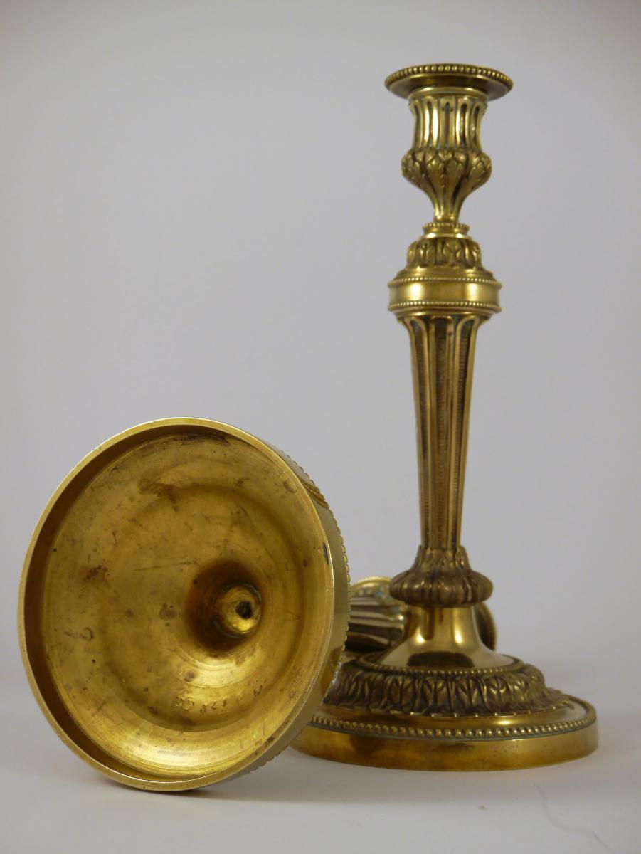 Pair Of Candlesticks In Gilt Bronze, Louis XVI Period, By Feuchère-photo-2