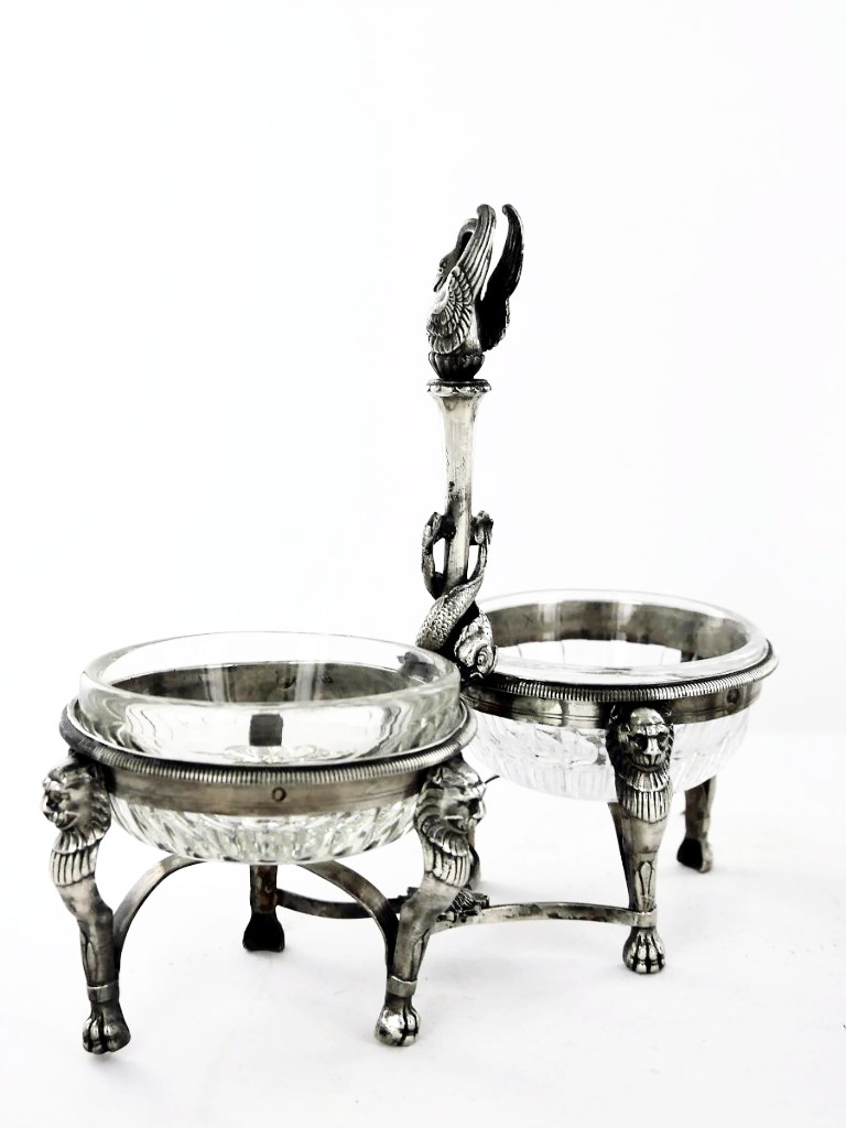 Pair Of Salt Cellars In Sterling Silver, Empire Period, Early 19th Century-photo-1