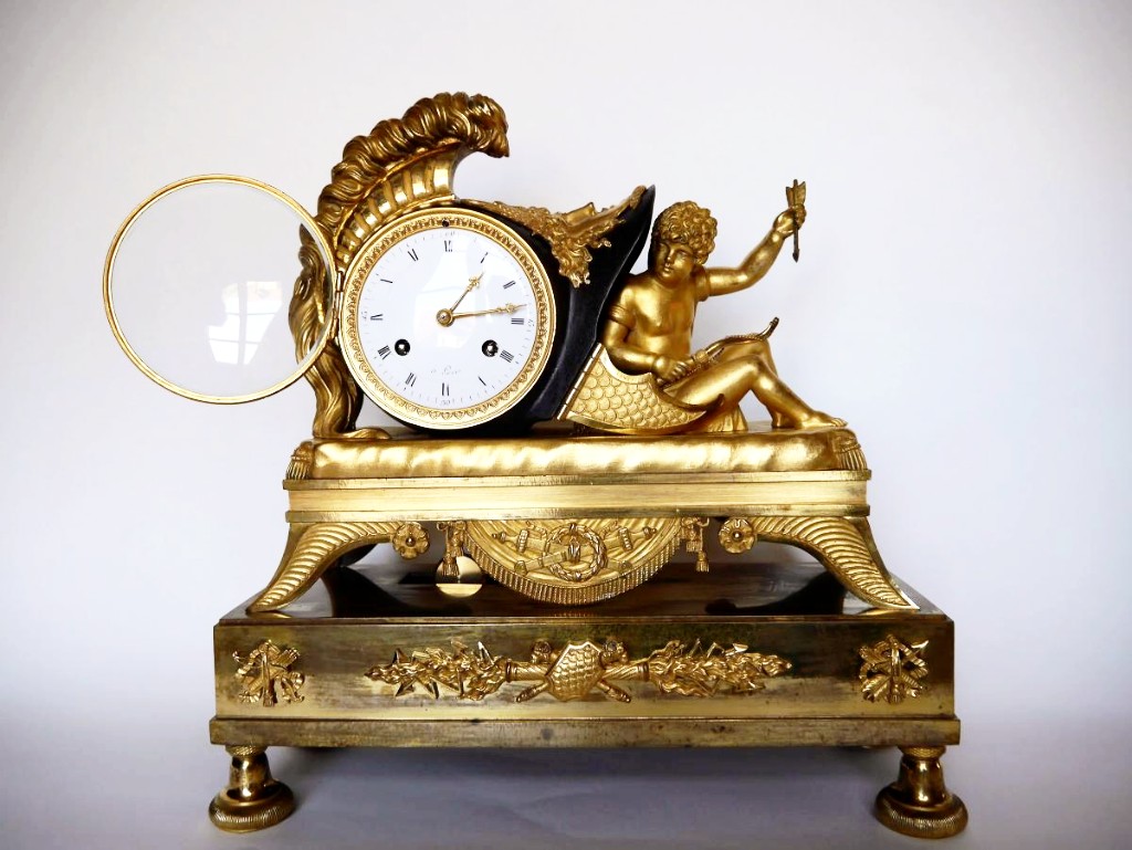 Mantel Clock With Eros, Empire Period, Early 19th Century-photo-3