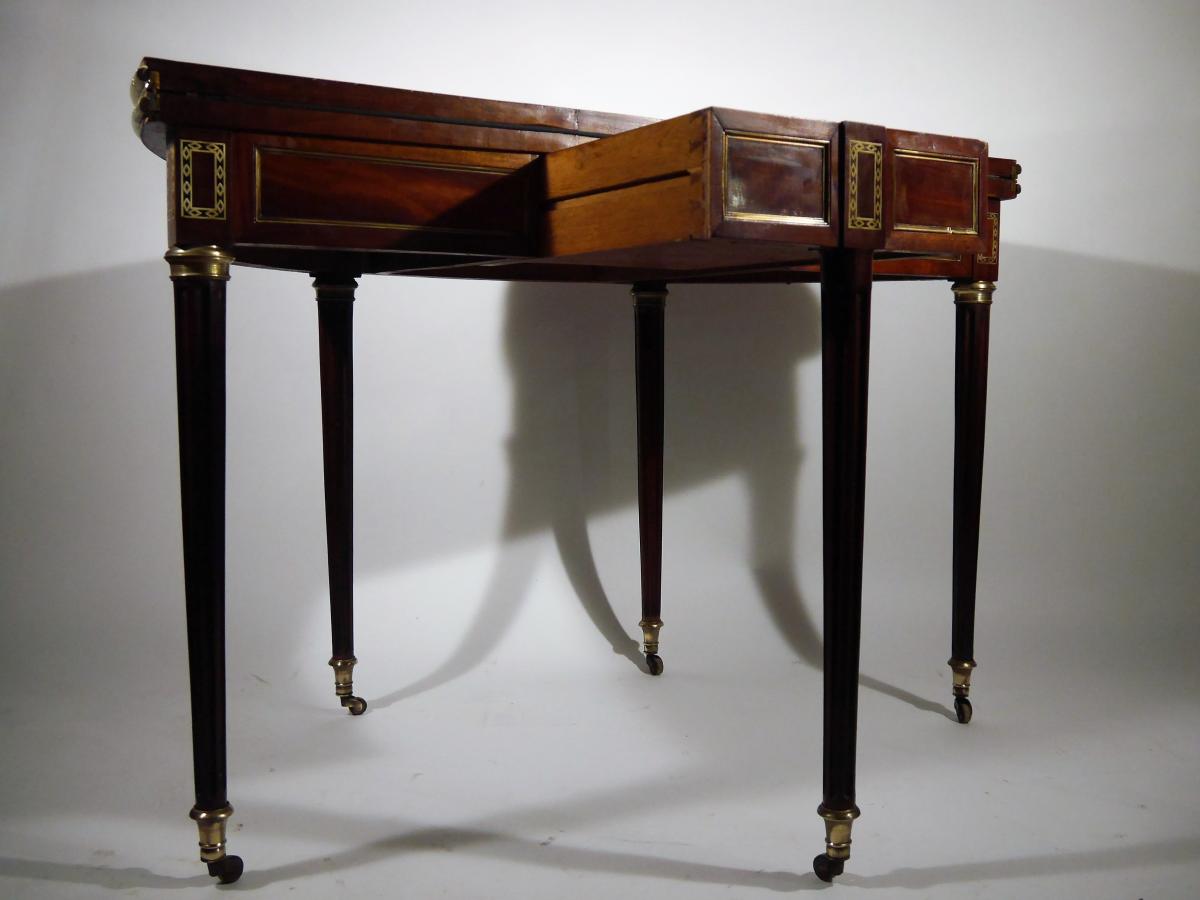 Half Moon Table In Mahogany, Directoire Period, End Of The 18th Century-photo-3