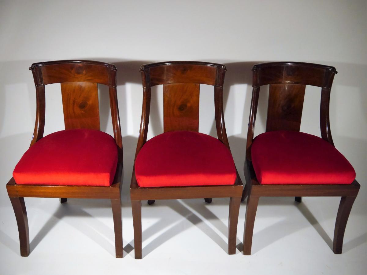 Suite De 3 Chaises Gondoles d'époque Empire, Début XIXe