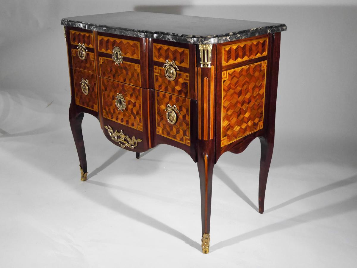 Commode "sauteuse" Transition Estampillé De G. Jansen, époque Louis XV, XVIIIe-photo-3