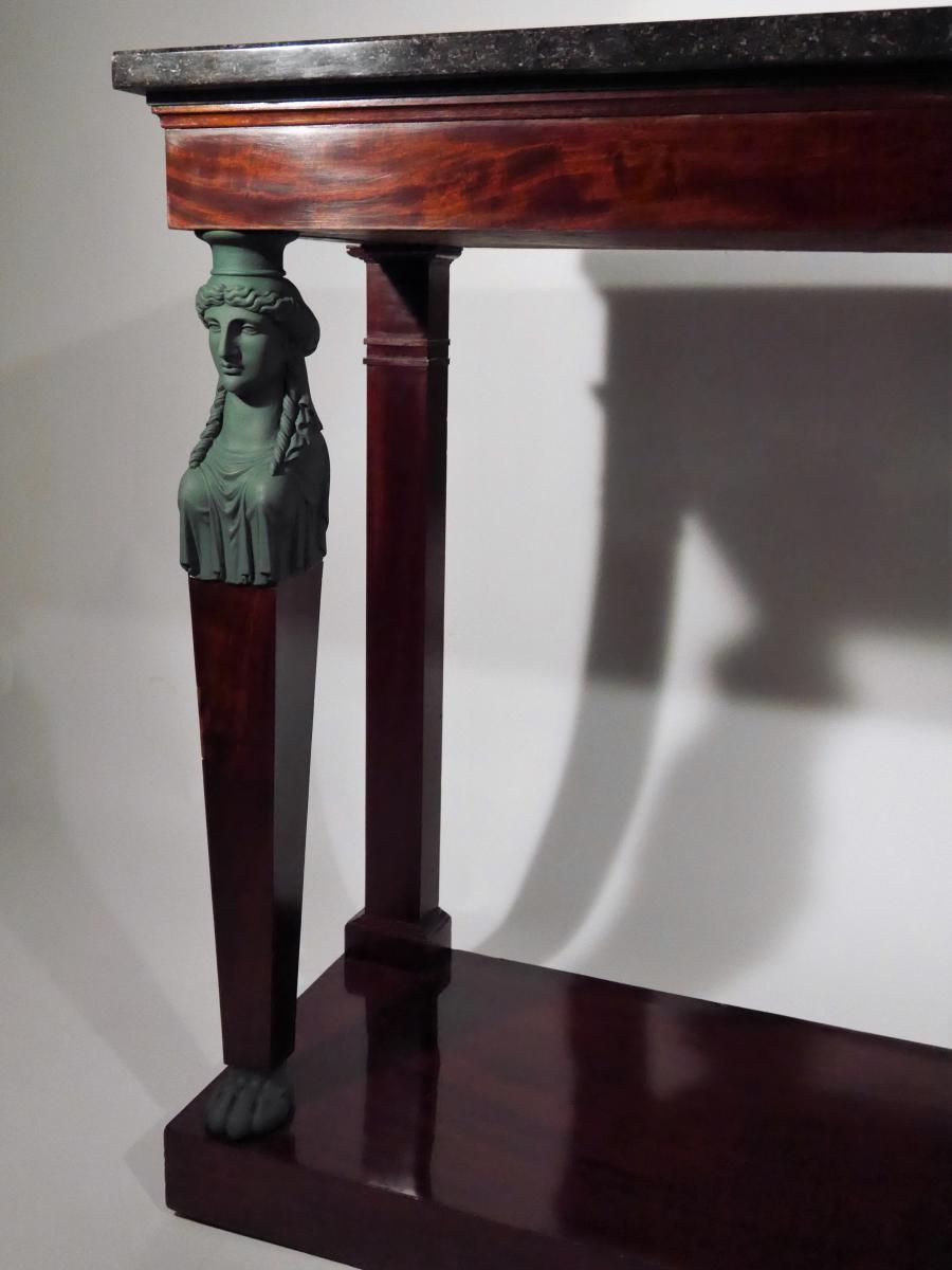 A Consulate Console In Mahogany Decorated With Caryatids By Biennais, Early Nineteenth-photo-1