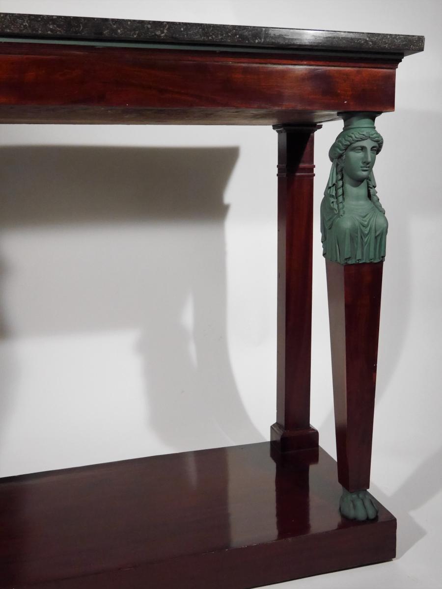A Consulate Console In Mahogany Decorated With Caryatids By Biennais, Early Nineteenth-photo-2