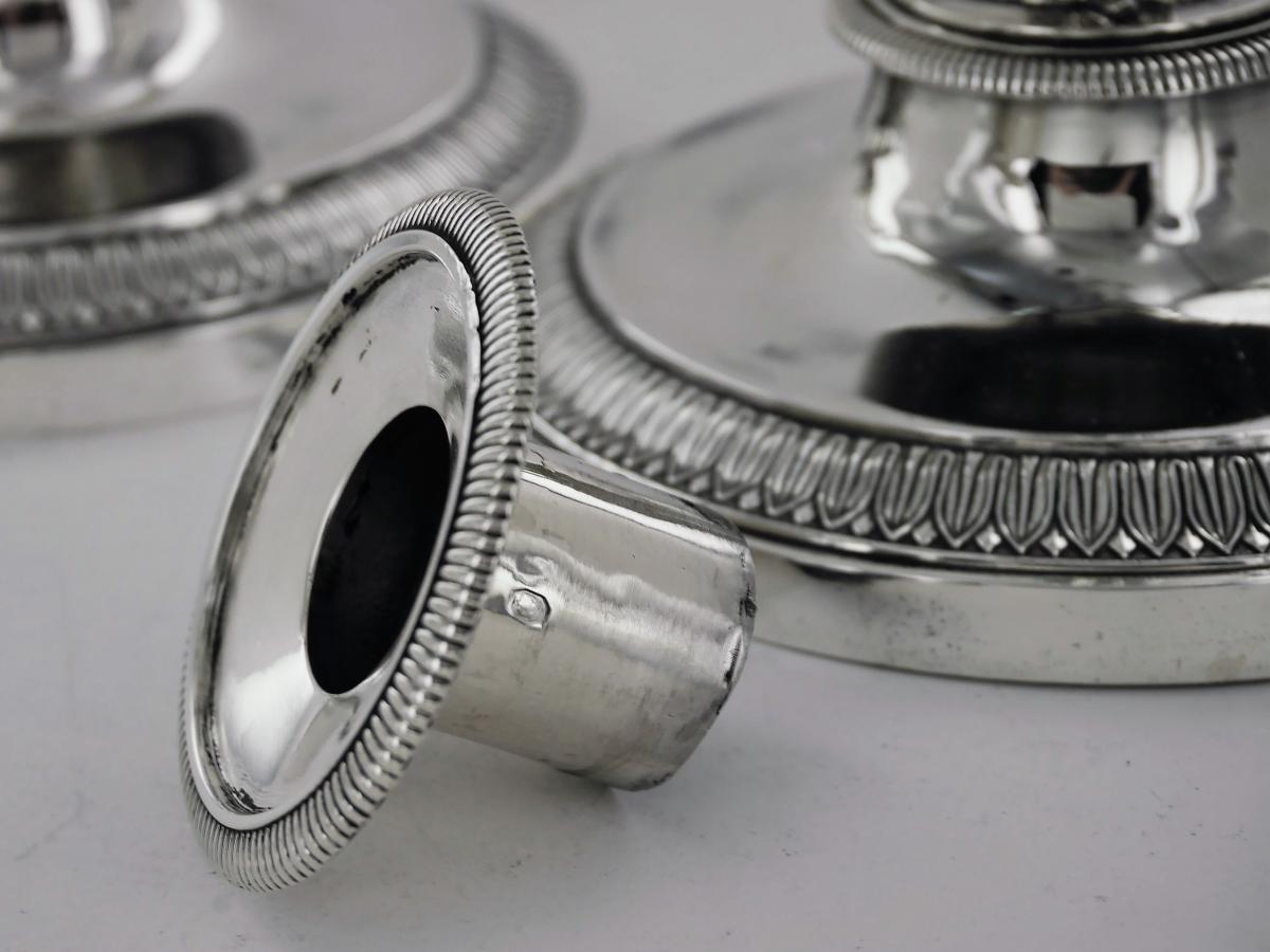 Pair Of Empire Silver Candlesticks, Early 19th Century-photo-3