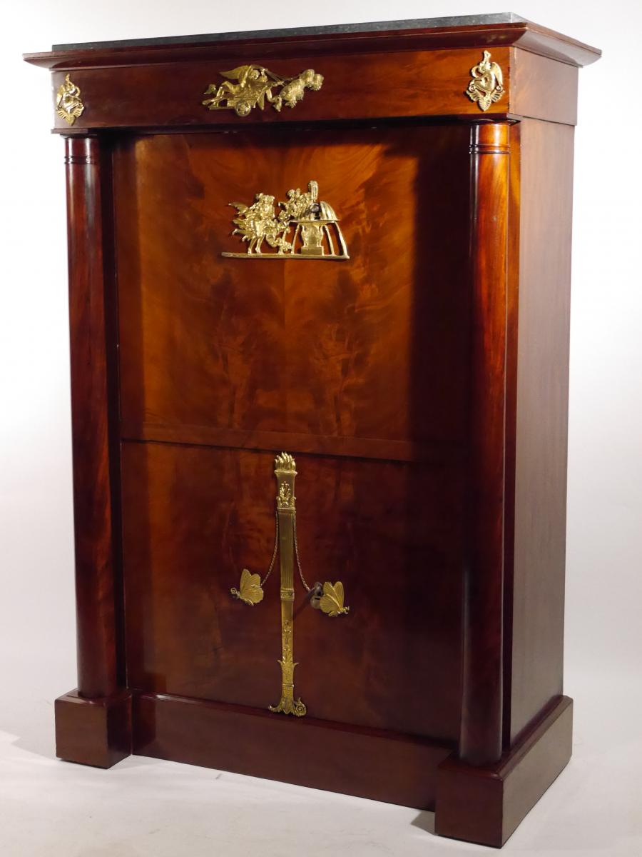 Secrétaire En Acajou d'époque Empire, Par Bernard Molitor, Début XIXe-photo-2