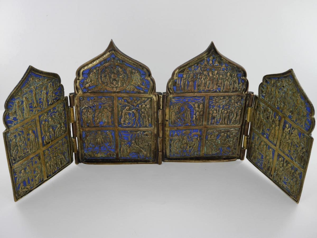 Quadriptych Of 12 Great Orthodox Feasts, Russia, 19th Century