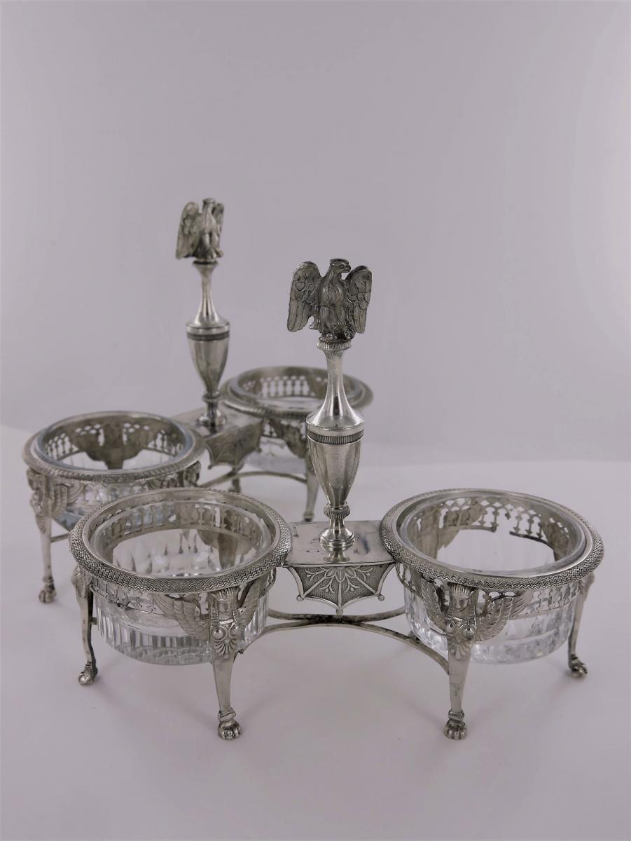 Pair Of Salt Cellars In Sterling Silver, Empire Period, Early 19th Century-photo-3