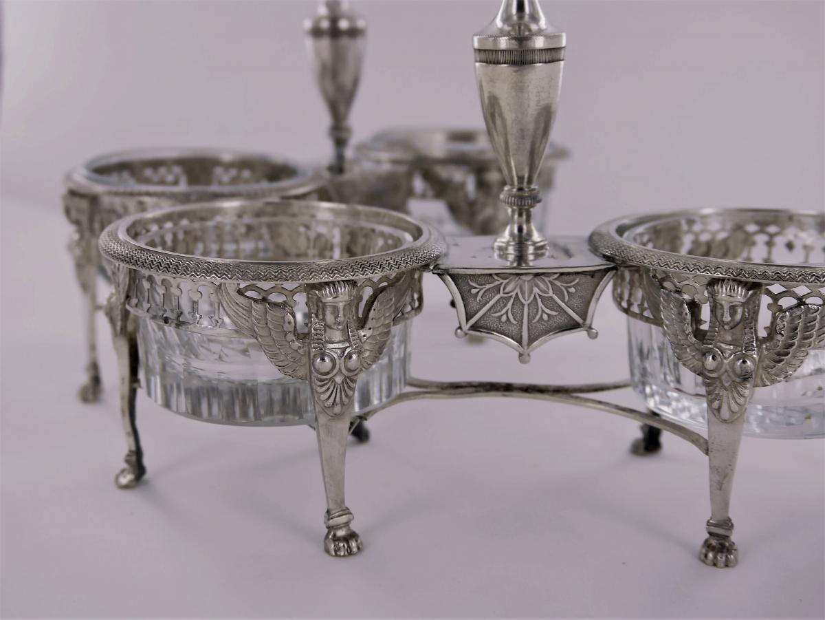 Pair Of Salt Cellars In Sterling Silver, Empire Period, Early 19th Century-photo-1