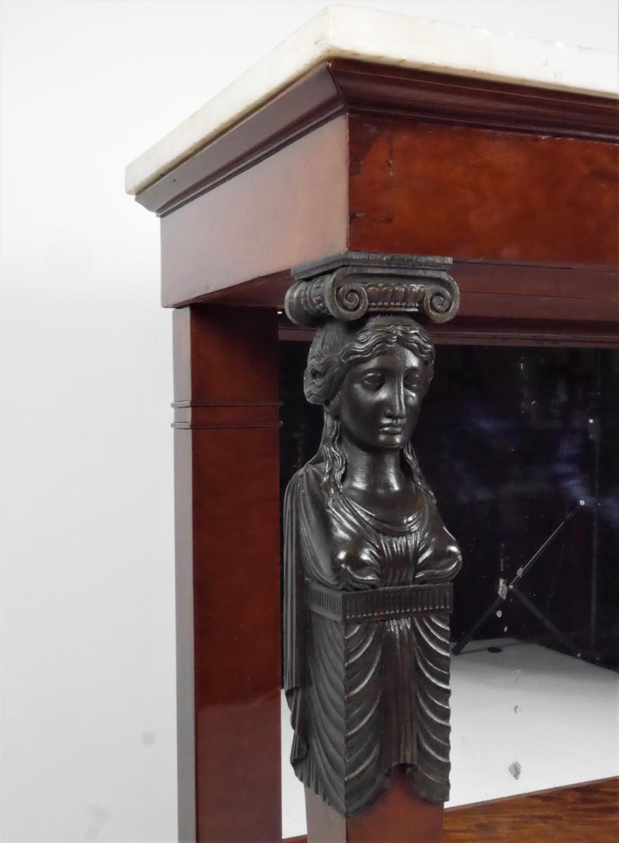 An Empire Console In Mahogany With Caryatids, Early 19th Century-photo-3
